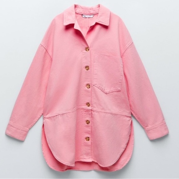 ZARA Oversized Pink Denim Shacket - Picture 3 of 6